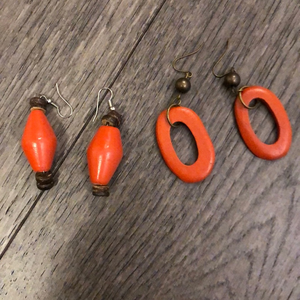Two pairs of wooden earrings